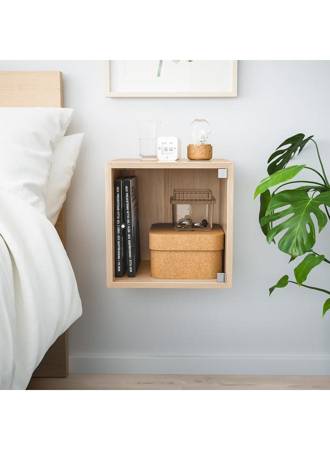 زبون خزانة حائط مع باب زجاجي، تأثير خشب البلوط الملون باللون الأبيض، 35x35x35 سم - Image 3