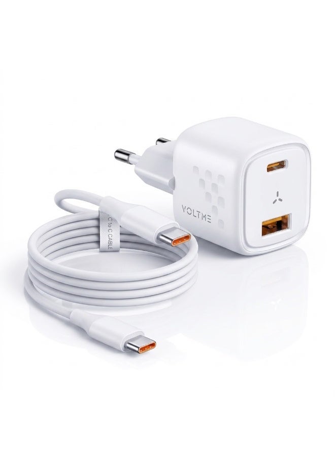 فولتمي شاحن جداري فولتمي ريفو 30 ديو بقوة 30 واط بتقنية GaN، شاحن سريع بمنفذي USB-C و USB-A مع تقنيات الشحن السريع PD 3.0 و PPS و QC 3.0 لأجهزة آيفون، سامسونج، آيباد، ماك بوك إير، وغيرها. - Image 1