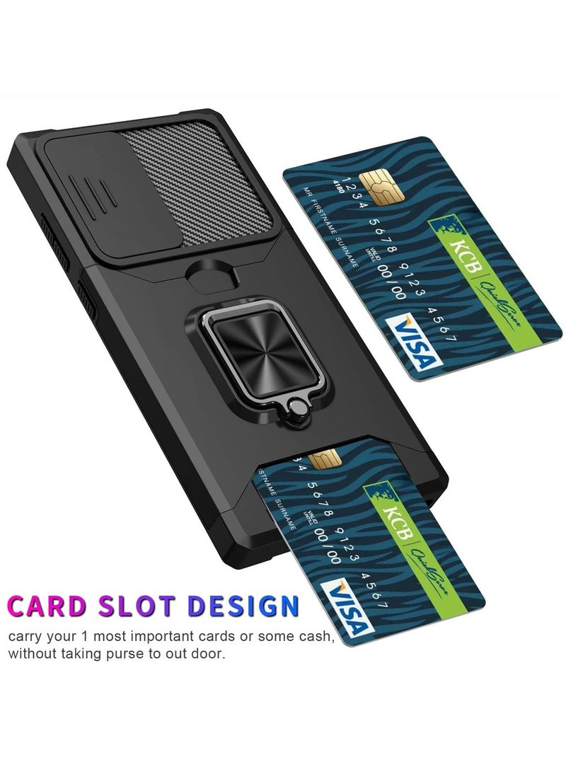 Design for Samsung Galaxy S25  Phone Case with Screen Protector Card Holder Stand Kickstand Heavy Duty Slim Shockproof Hybrid Rugged Drop Protective Cover Case Black  - Image 5
