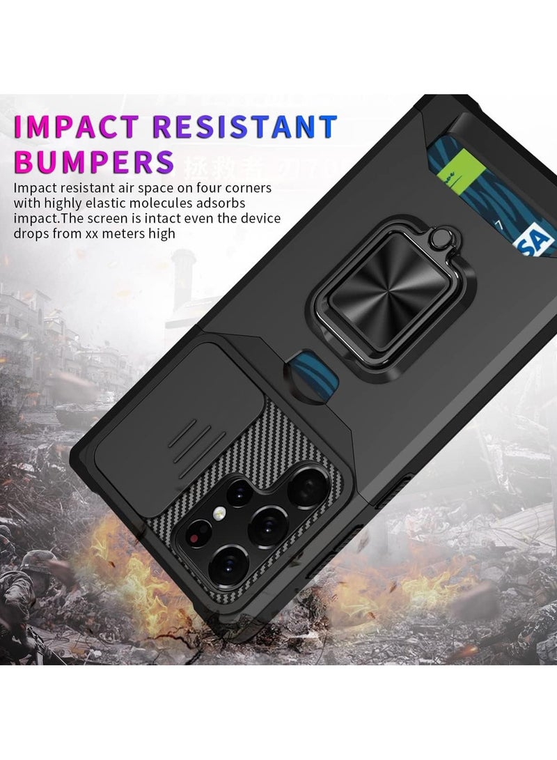 Design for Samsung Galaxy S25  Phone Case with Screen Protector Card Holder Stand Kickstand Heavy Duty Slim Shockproof Hybrid Rugged Drop Protective Cover Case Black  - Image 4