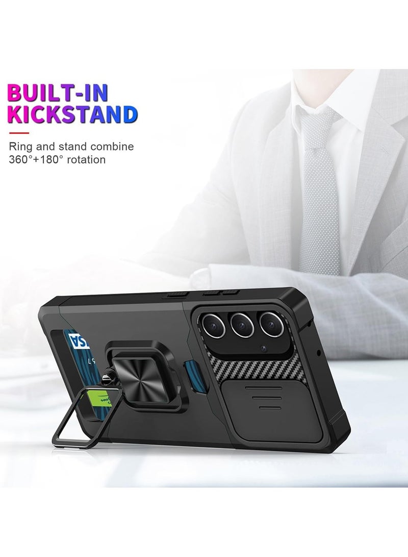 Design for Samsung Galaxy S25  Phone Case with Screen Protector Card Holder Stand Kickstand Heavy Duty Slim Shockproof Hybrid Rugged Drop Protective Cover Case Black  - Image 2