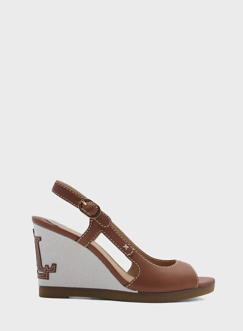 POLO RALPH LAUREN Ankle Strap High Heel Wedge Sandals