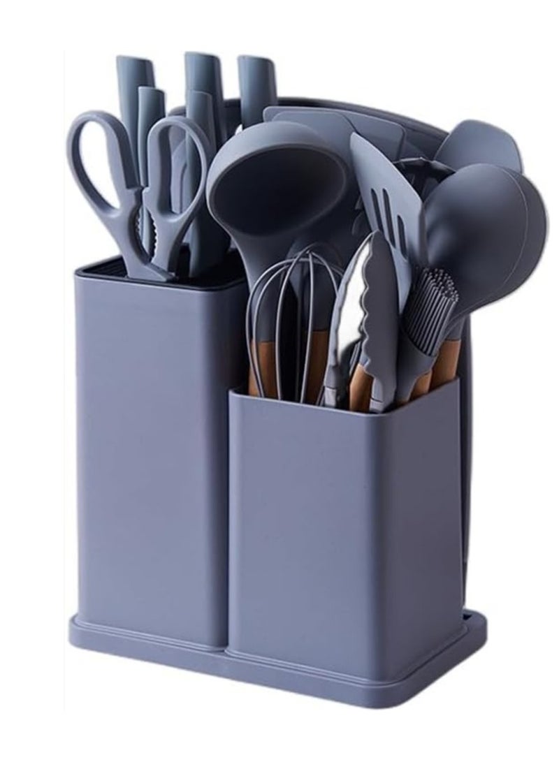 Arabest Kitchen Utensils Set, Knife Set, 19 Pcs, Food Grade Silicone, 3Cr13 Stainless Steel, Heat Resistant 230°C, Non Stick Safe, Shears, Cutting Board, Countertop Holder - Image 1