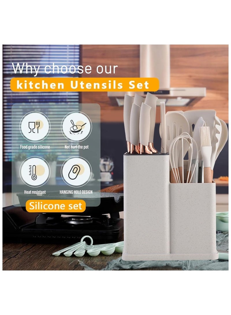 Arabest Kitchen Utensils Set, Knife Set, 19 Pcs, Food Grade Silicone, 3Cr13 Stainless Steel, Heat Resistant 230°C, Non Stick Safe, Shears, Cutting Board, Countertop Holder - Image 2