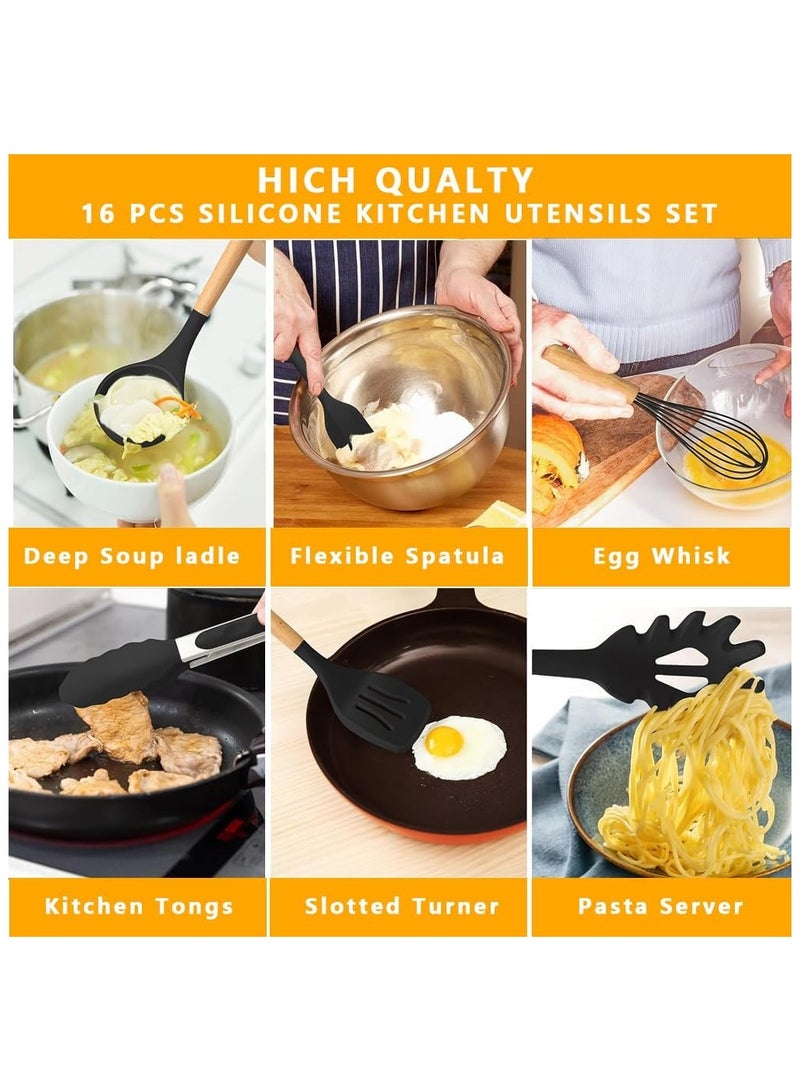 Arabest Kitchen Utensils Set, Knife Set, 19 Pcs, Food Grade Silicone, 3Cr13 Stainless Steel, Heat Resistant 230°C, Non Stick Safe, Shears, Cutting Board, Countertop Holder - Image 3