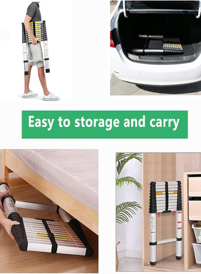 A multi-use extendable aluminum telescopic ladder, 2.7 meters, 9 steps, foldable, withstands a weight of up to 150 kg.