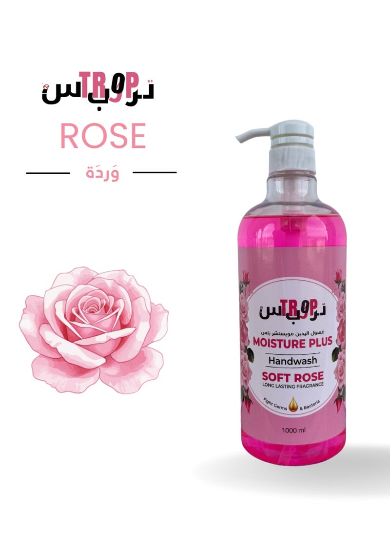 TROPS Moisture Plus Hand Wash, Soft Rose Long Lasting Fragrance, 1L Pack of 2 - Image 1