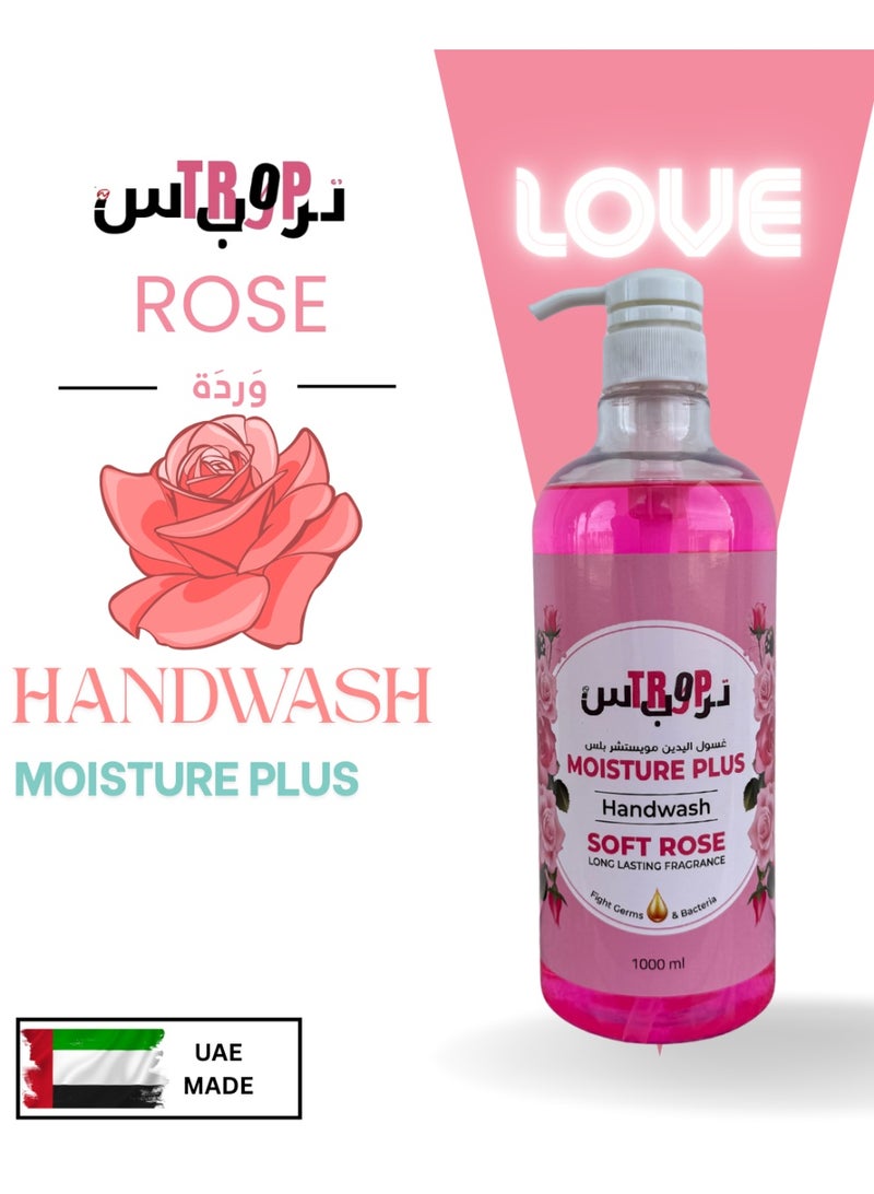 TROPS Moisture Plus Hand Wash, Soft Rose Long Lasting Fragrance, 1L Pack of 2 - Image 2
