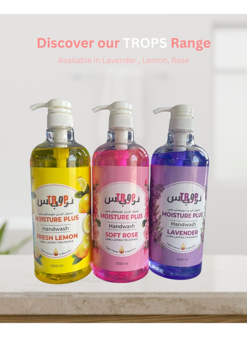 TROPS Moisture Plus Hand Wash, Soft Rose Long Lasting Fragrance, 1L Pack of 2 - Image 5