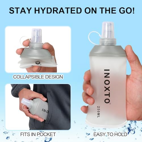 INOXTO Running Hydration Vest ,Lightweight Insulated Pack with 250ml Soft Flask Daypack for Hiking Trail Running Cycling Race Marathon for Women Men (Gray, Standard) - Image 2