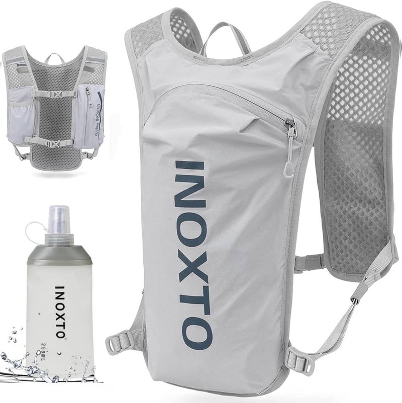 INOXTO Running Hydration Vest ,Lightweight Insulated Pack with 250ml Soft Flask Daypack for Hiking Trail Running Cycling Race Marathon for Women Men (Gray, Standard) - Image 1