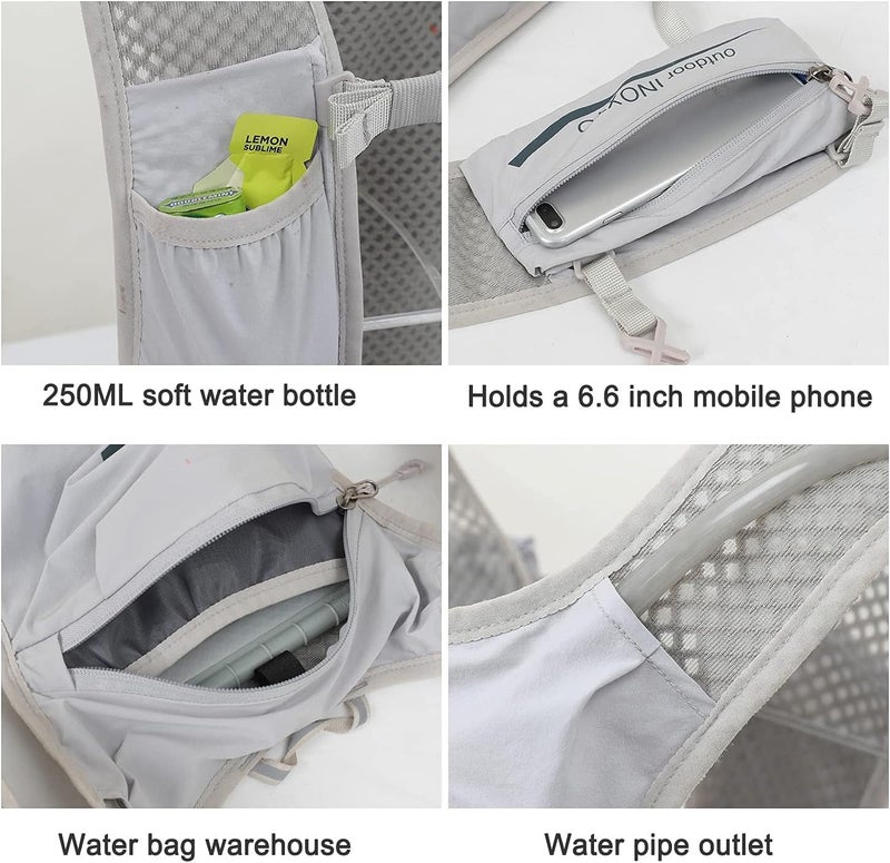 INOXTO Running Hydration Vest ,Lightweight Insulated Pack with 250ml Soft Flask Daypack for Hiking Trail Running Cycling Race Marathon for Women Men (Gray, Standard) - Image 5