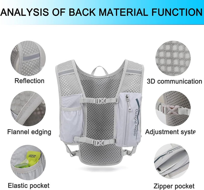 INOXTO Running Hydration Vest ,Lightweight Insulated Pack with 250ml Soft Flask Daypack for Hiking Trail Running Cycling Race Marathon for Women Men (Gray, Standard) - Image 4