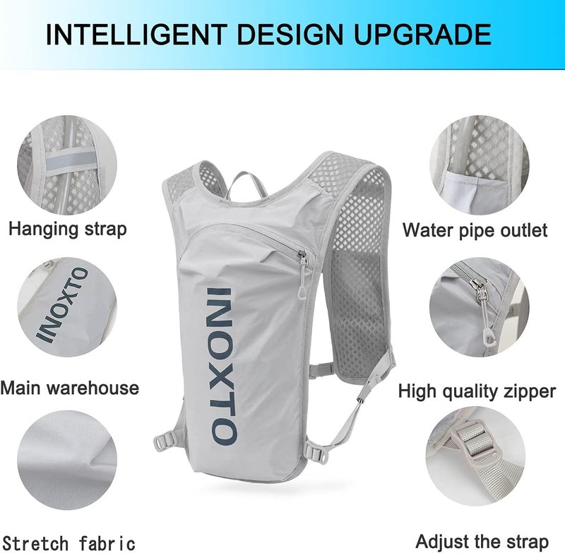 INOXTO Running Hydration Vest ,Lightweight Insulated Pack with 250ml Soft Flask Daypack for Hiking Trail Running Cycling Race Marathon for Women Men (Gray, Standard) - Image 3