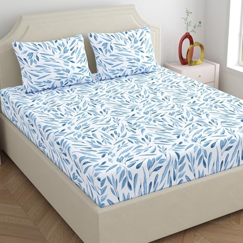 Dreamscape 100% Cotton King Bedsheet with 2 Pillow Covers - (Size 108 x 108 inches, 140 TC, Colour - Blue: Empire Blue) - Image 1