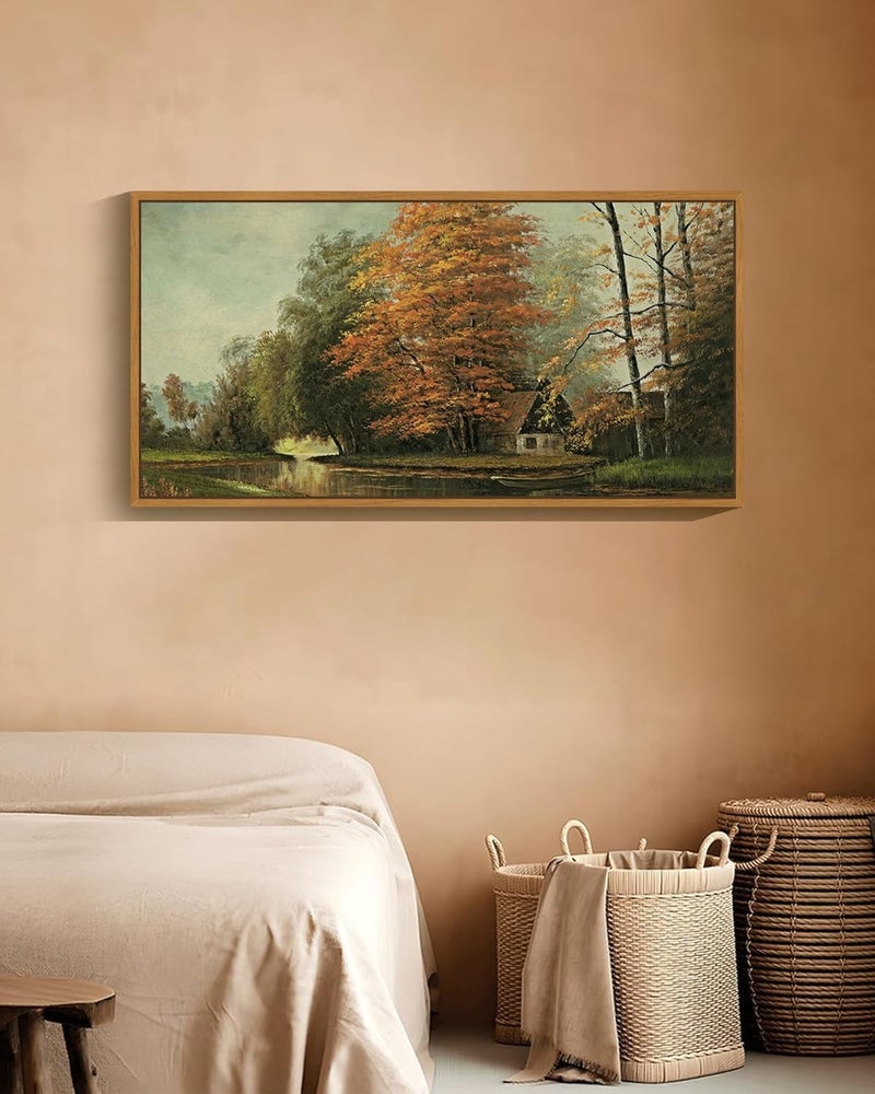 EMODA Countryside River Fall Wall Art – Retro Autumn Landscape (60x120 cm Framed) - Image 3