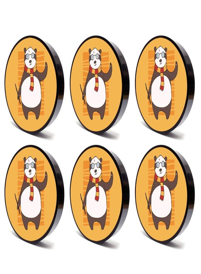 tinywalk مجموعة قواعد أكواب خشبية مطبوعة بتصميم باندا من Tinywalk (4×4 بوصة) مكونة من 6 قطع - Image 2