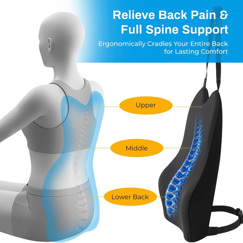 Lumbar Support Pillow - Soft Memory Foam Back Support for Car Seat, Home Chair, and Dining Chair - Black - Image 3
