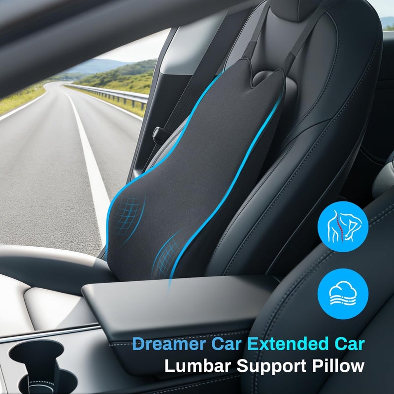 Lumbar Support Pillow - Soft Memory Foam Back Support for Car Seat, Home Chair, and Dining Chair - Black - Image 2