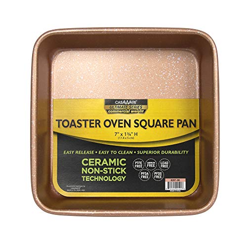 casaWare 7-Inch Toaster Oven Ultimate Series Commercial Weight Ceramic Non-Stick Coating Square Pan (Rose Gold Granite) - Image 1