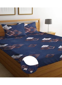 BSB HOME BSB HOME Premium Cotton Elastic Fitted Bedsheets with 2 King Size Pillow Covers | Double Bed with All Around Elastic 180 TC Supersoft | (72"x78",Blue & Brown)  - Image 2