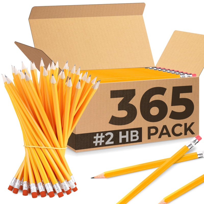 Rosmonde Pencils Bulk, 365 Pack, Pre Sharpened #2, Pencils Set, Easy Hold Grip With Erasers On Top, Sharpened #2 HB for Effortless Writing, Perfect for Classroom Use and Back to School Supplies - Image 1