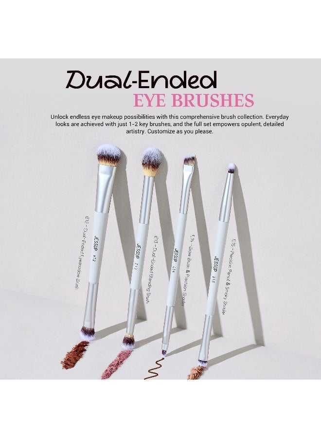 جيساب جيسوب طقم فرش مكياج مكون من 7 قطع مع حقيبة، فرش مكياج مزدوجة الأطراف، فرش بريميم من الألياف الصناعية لتوزيع كريم الأساس وتحديد الوجه وأحمر الخدود والهايلايتر والدمج وفرشاة الحواجب والظلال والكونسيلر، اللون: رمادي هادئ - طراز T520 - Image 4