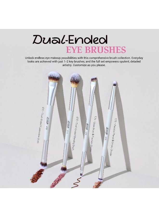 Jessup Makeup Brush Set with Bag 7pcs Dual Ended Makeup Brushes Premium Synthetic Foundation Contour Blush Highlight Blending Eyebrow Eyeshadow Shader Concealer Brush, Quiet Gray T520 - Image 5
