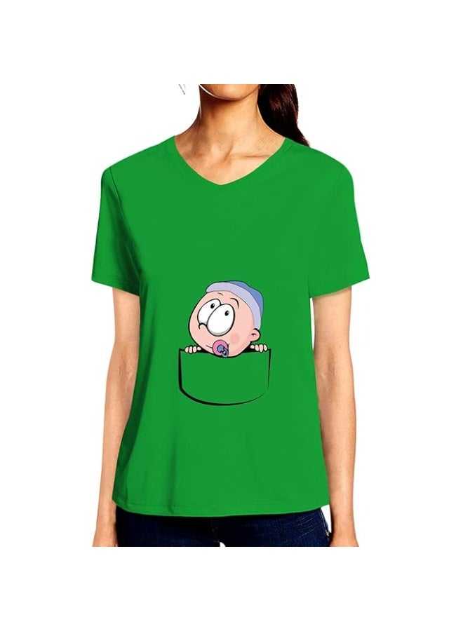 OPLU Store Women's Regular Fit Cotton Graphic Printed T Shirt.  Green,S - Image 1