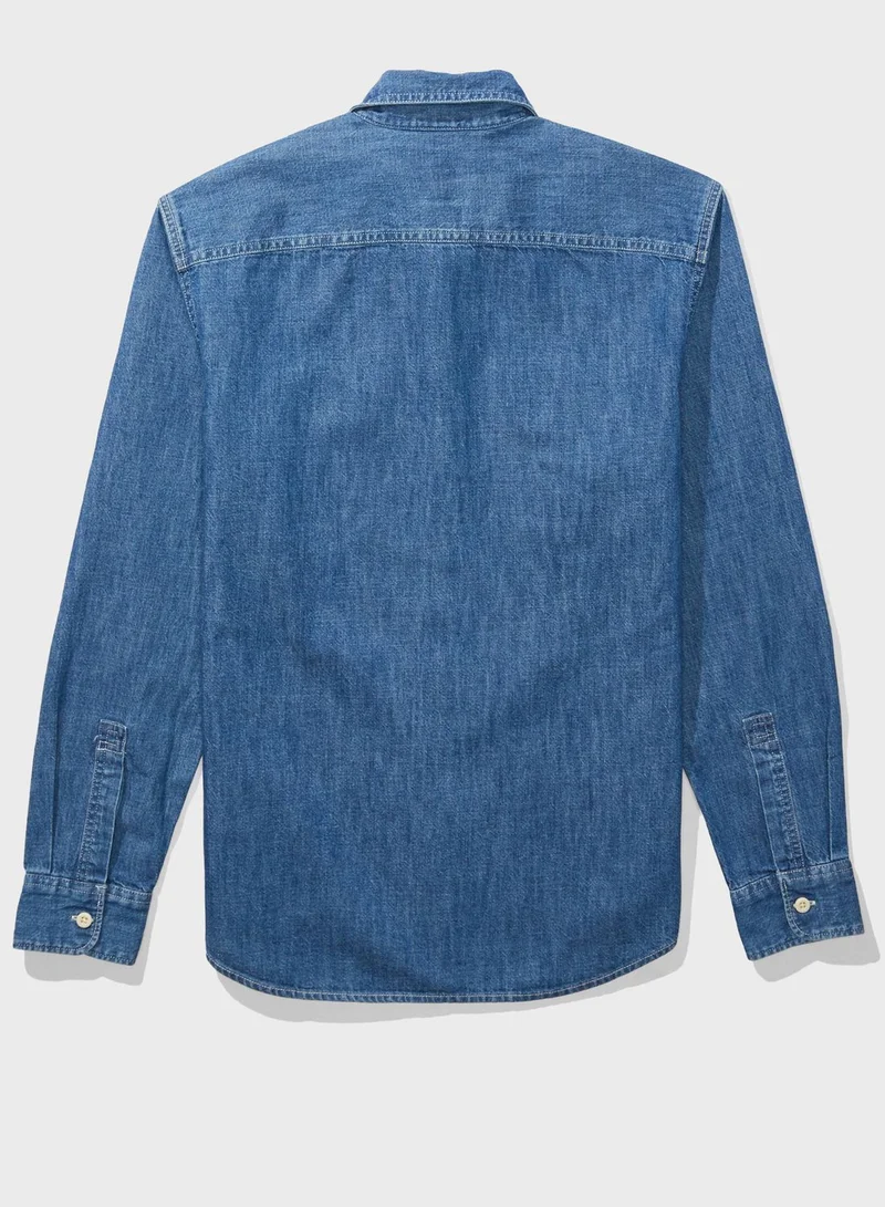 American Eagle Light Wash Slim Fit Denim Shirt