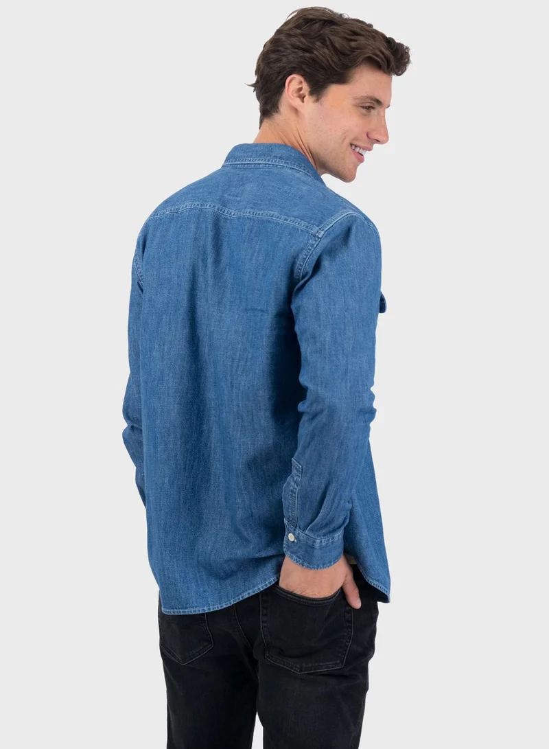 American Eagle Light Wash Slim Fit Denim Shirt
