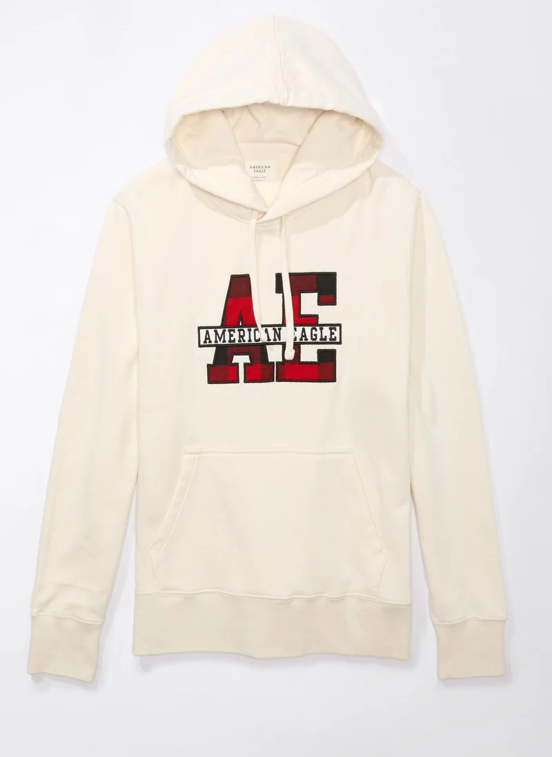 امريكان ايجل Plaid Applique Graphic Drawstring Pullover Hoodie