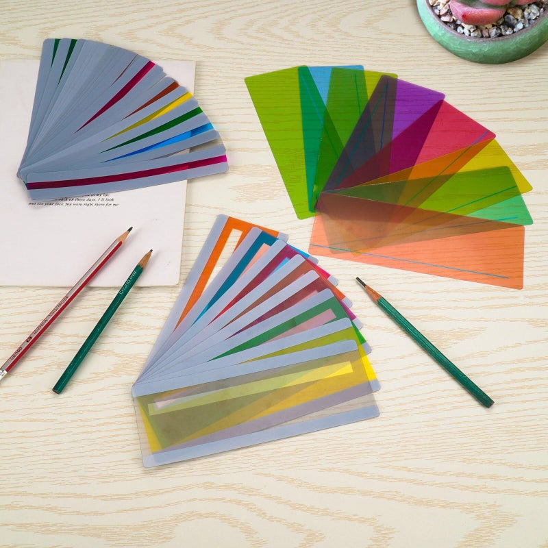 Heetobcos 48 Pieces Guided Reading Strips with 3 Styles Highlight Bookmarks Reading Ruler Reading Tracking Colored Overlays Strips Assorted Colors Helps with Dyslexia - Image 5