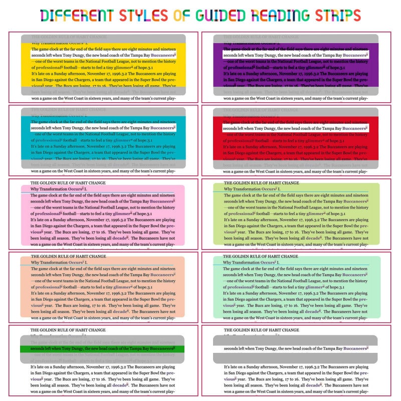 Heetobcos 48 Pieces Guided Reading Strips with 3 Styles Highlight Bookmarks Reading Ruler Reading Tracking Colored Overlays Strips Assorted Colors Helps with Dyslexia - Image 2