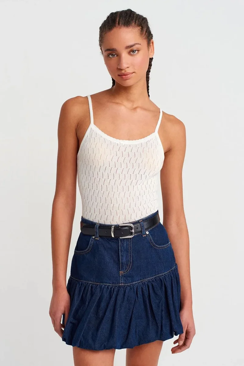 DILVIN Textured Crop Cami Blouse With Bow Detail