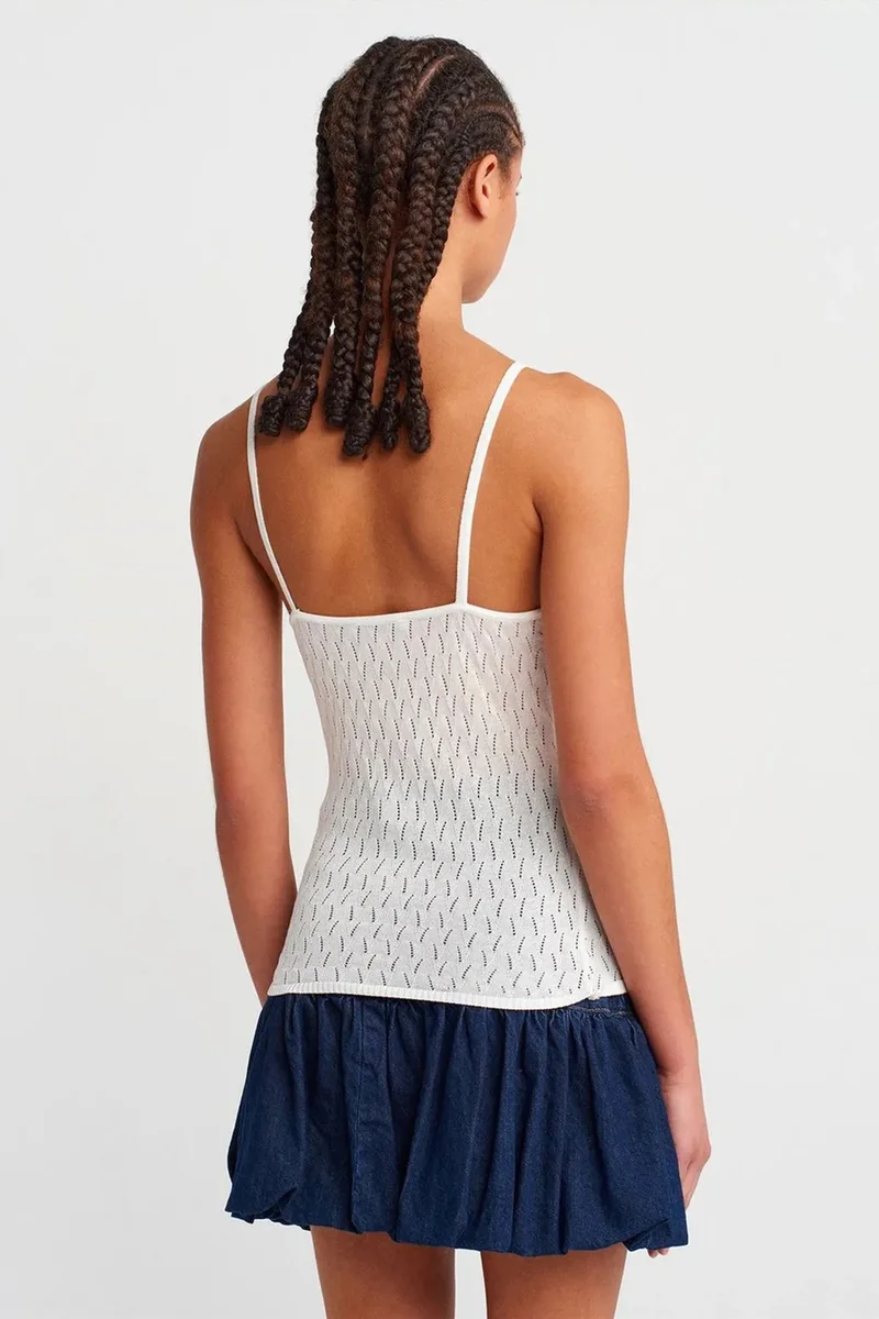 Dilvin White DILVIN Textured Crop Cami Blouse With Bow Detail for Women | Best Price UAE