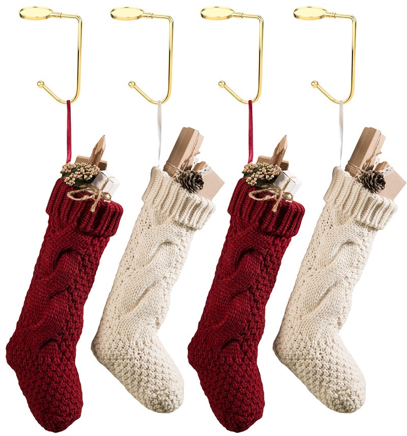Komotu Christmas Stocking Holder For Mantle - 4 Pack Non-Slip Stocking Mantel Holders Hooks Hanger For Christmas Xmas Fireplace And Party Decoration (Gold) - Image 3