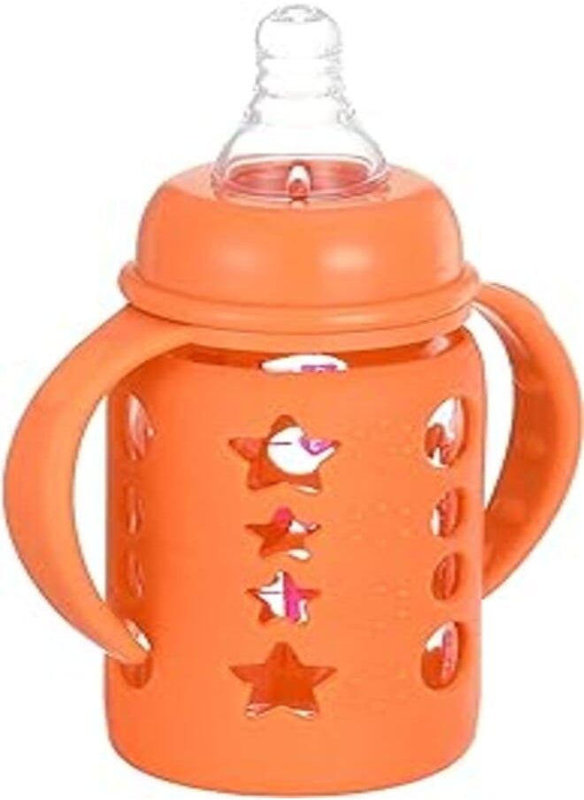 FISH Little Fish Glass Baby Bottle with Handles and Silicone Cover 120 ml - Orange 