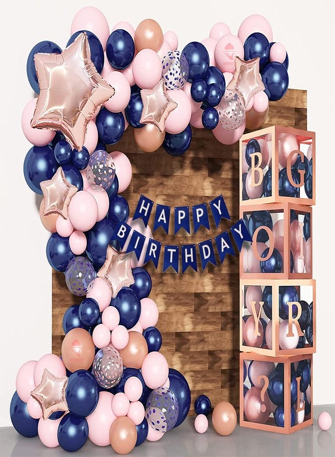 Hemito 61 Pcs Rose Gold Blue Pink Balloons birthday decoration kit combo, Light Pink White Balloons Confetti Latex Metallic birthday balloons for decoration, birthday decoration for girls, Baby Shower - Image 1