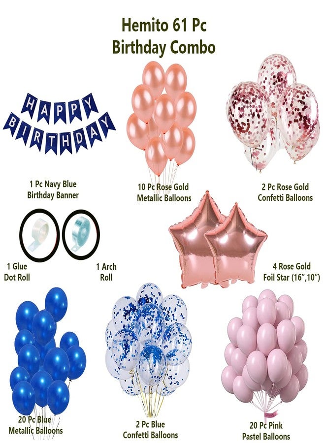 Hemito 61 Pcs Rose Gold Blue Pink Balloons birthday decoration kit combo, Light Pink White Balloons Confetti Latex Metallic birthday balloons for decoration, birthday decoration for girls, Baby Shower - Image 2