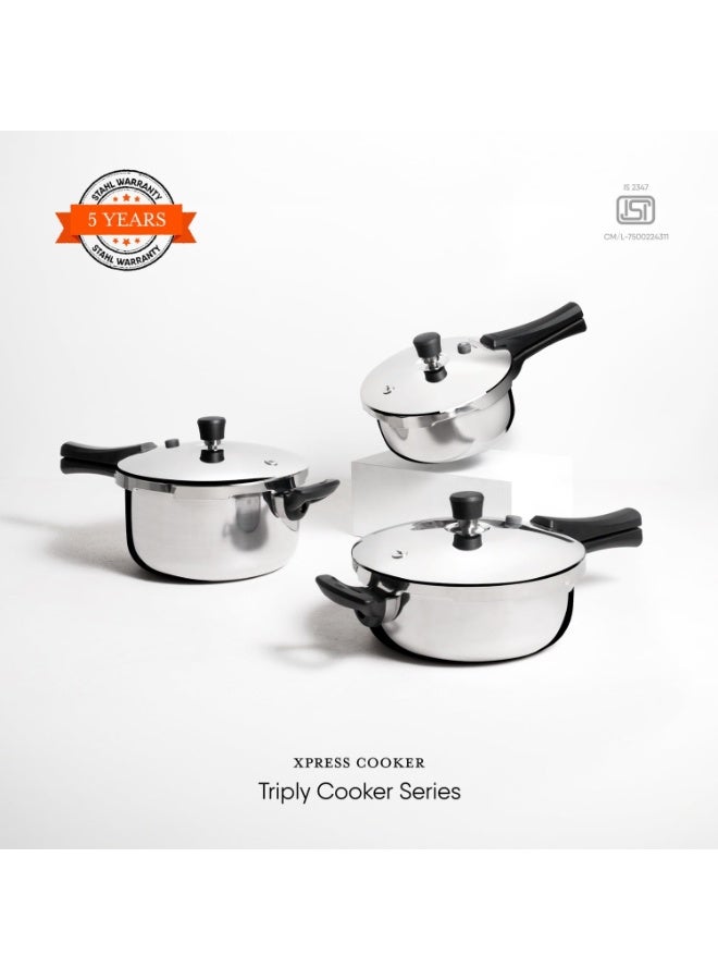 ستال طنجرة ضغط ثلاثية من ستال إكسبريس، واسعة، تعمل بالحث، سعة 2.5 لتر، بغطاء خارجي، متوافقة مع مواقد الحث والغاز، ضمان 5 سنوات - Image 4