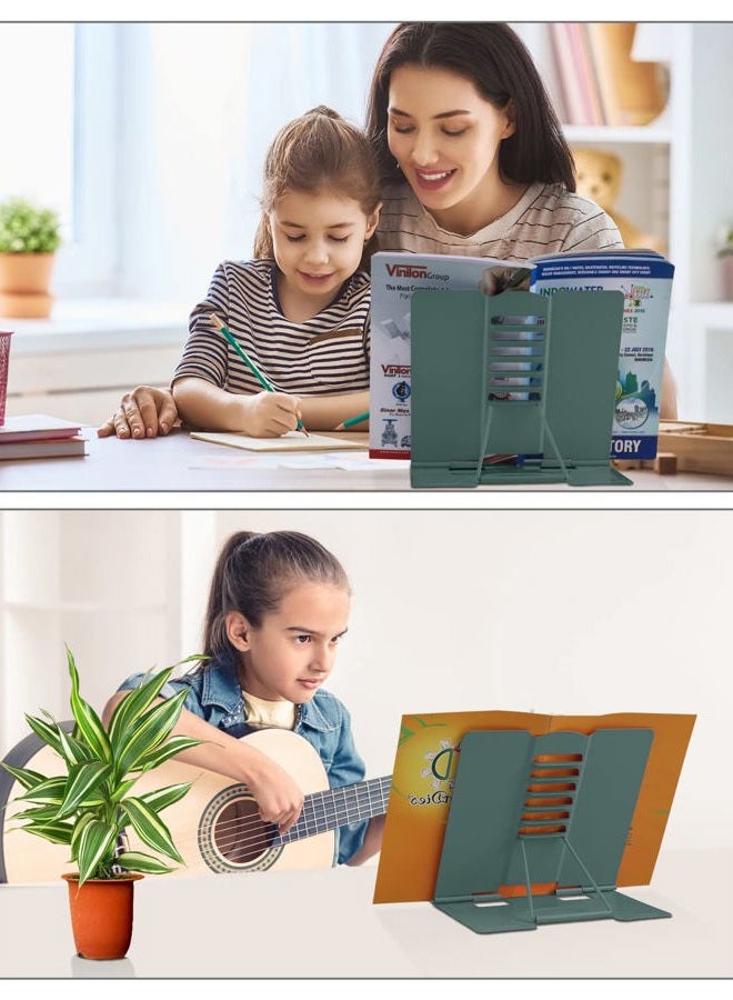 MSDADA Desk Book Stand, Metal Reading Rest-Adjustable Cookbook Holder for Textbooks Recipes Music Books Tablet-with Page Clips(Morandi Green) - Image 5