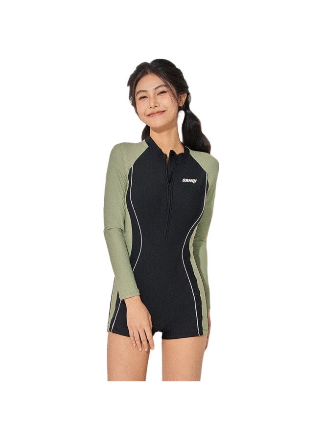 Sanqi Women'S Conservative One Piece Swimsuit With Long Sleeves And Tummy Control, Plus Size Swimwear For Sports And Diving, Black Xxl - Image 1