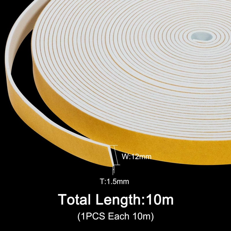 fowong Self Adhesive Weatherstripping 12mm Wide X 1.5mm Thick X 10M Long White Colour Closed Cell Foam Tape Home Window Door Draught Excluder - Image 2