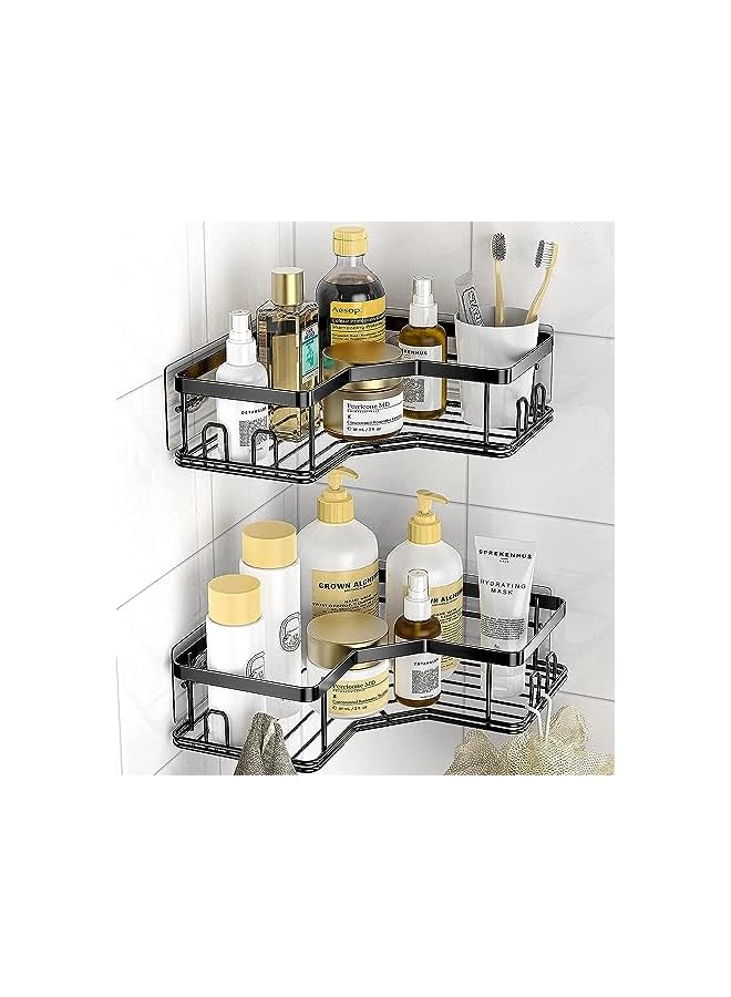 Raxoom 2 Pack Corner Shower Caddy,Strong adhesive Shower Organizer Shelf with 8 hooks.Waterproof, rustproof wall-mounted shower shelves for bathroom,dorm and kitchen .No Drilling - Image 2