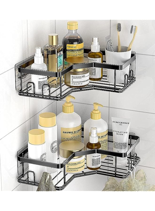 Raxoom 2 Pack Corner Shower Caddy,Strong adhesive Shower Organizer Shelf with 8 hooks.Waterproof, rustproof wall-mounted shower shelves for bathroom,dorm and kitchen .No Drilling - Image 1