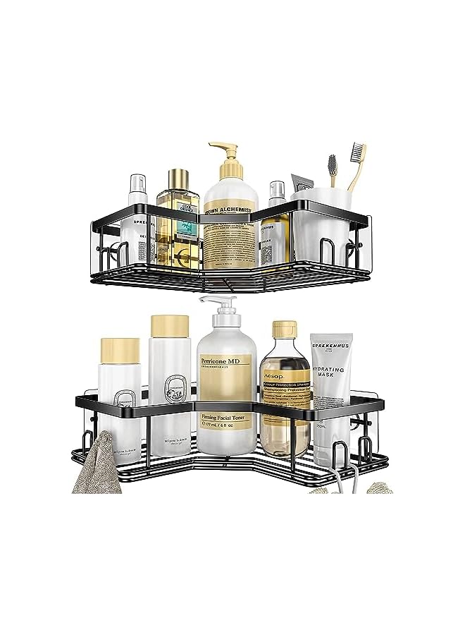 Raxoom 2 Pack Corner Shower Caddy,Strong adhesive Shower Organizer Shelf with 8 hooks.Waterproof, rustproof wall-mounted shower shelves for bathroom,dorm and kitchen .No Drilling - Image 3