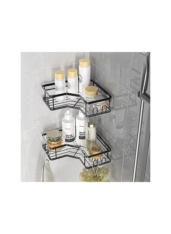 Raxoom 2 Pack Corner Shower Caddy,Strong adhesive Shower Organizer Shelf with 8 hooks.Waterproof, rustproof wall-mounted shower shelves for bathroom,dorm and kitchen .No Drilling - Image 5