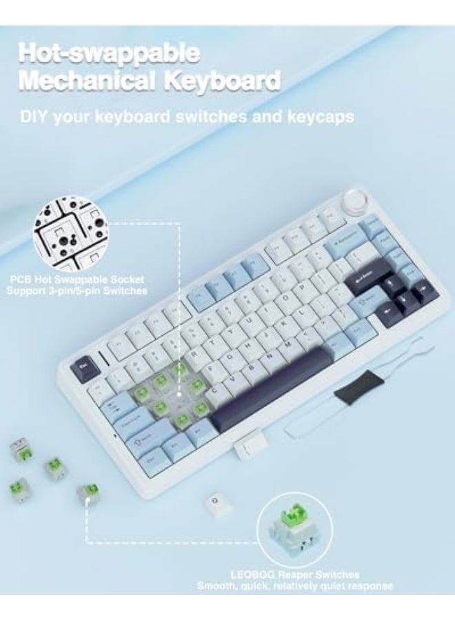 AULA F75 Gasket Mounted Mechanical Keyboard, 75% Hot Swap-Enabled Gaming Keyboard with Five Layers Padding and Button, Bluetooth/Wireless/USB-C, RGB (Light Blue, LEOBOG Reaper Switch) - Image 4