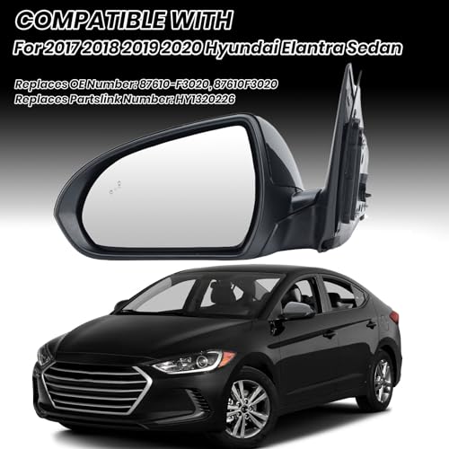 Clidr Driver Side Mirror Compatible with 2017 2018 2019 2020 Hyundai Elantra Heated Manual Folding Rear View Mirror w/Blind Spot Detection Replace 87610F3020 Black 7 Pins - Image 2